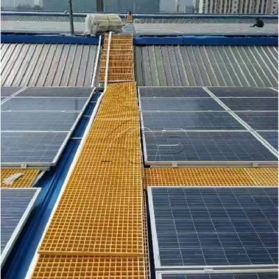 Solar rooftop walkways with grit non-slip FRP grating